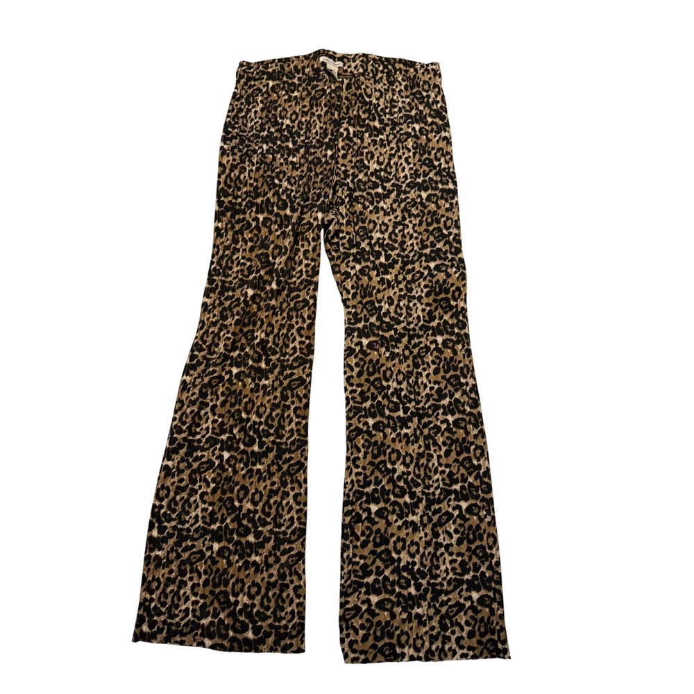 Sabrina Lauren Leopard Print Pleated Wide Leg Pants Brown Black High Rise XL